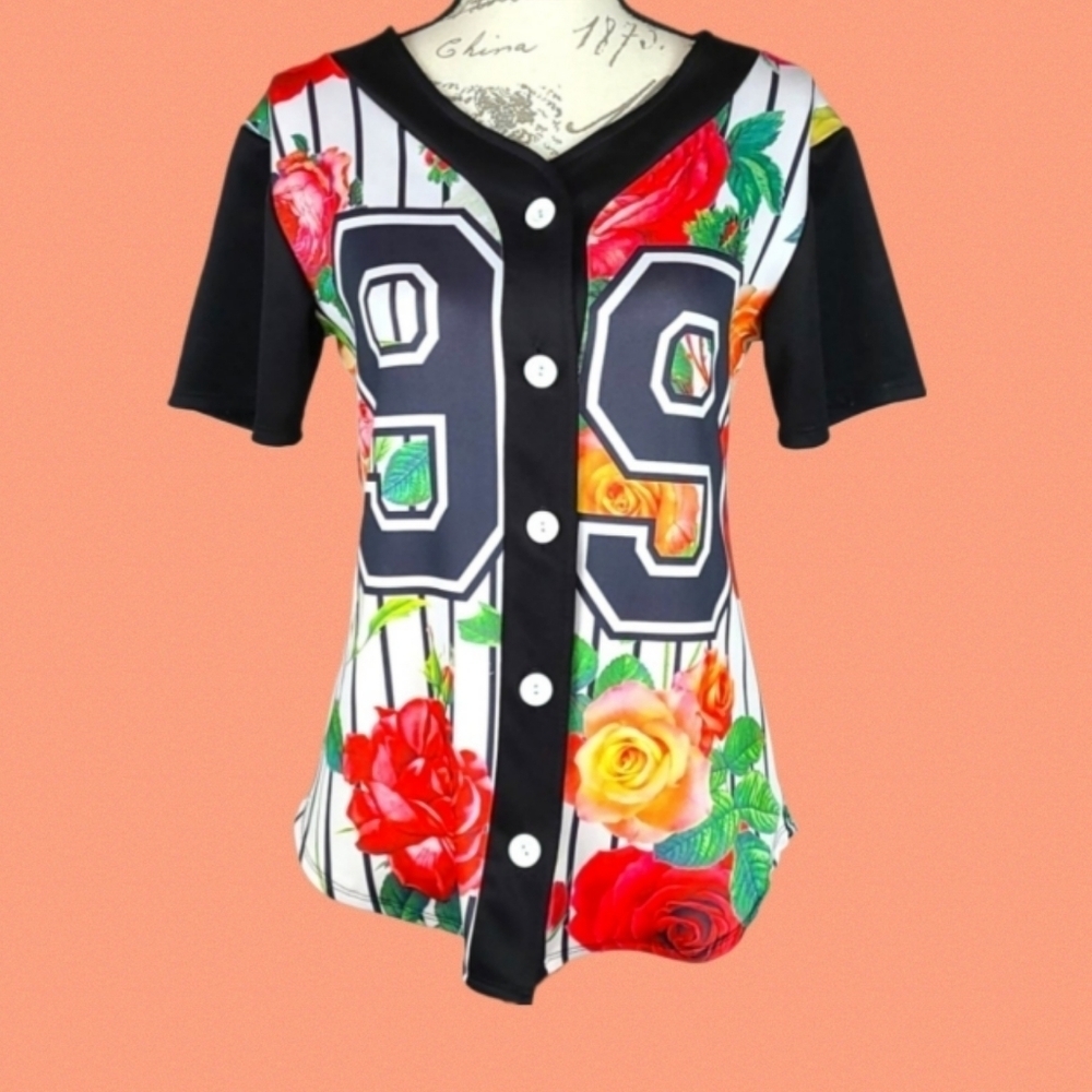 Vintage Floral Sport Button-Up Jersey